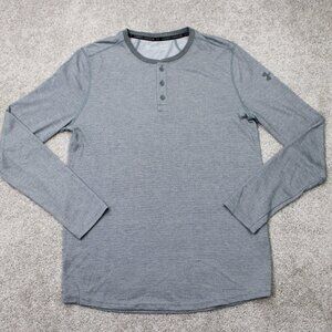 Under Armour Henley Shirt Mens Medium Gray‎ UA Heatgear Loose Fit L/S Pullover